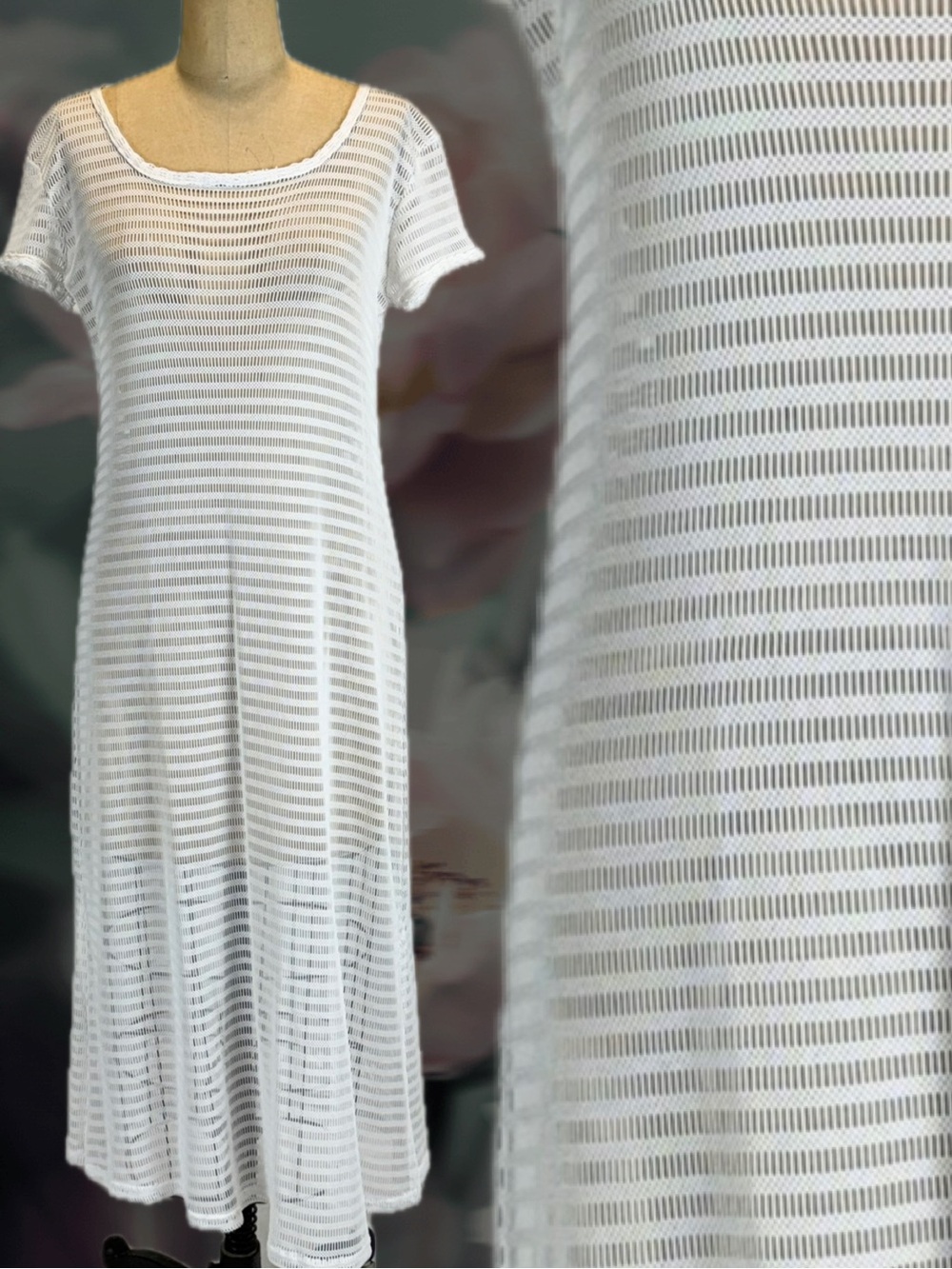 VINTAGE 80s net beach swimsuit coverup maxi dress white open knit mesh resort
